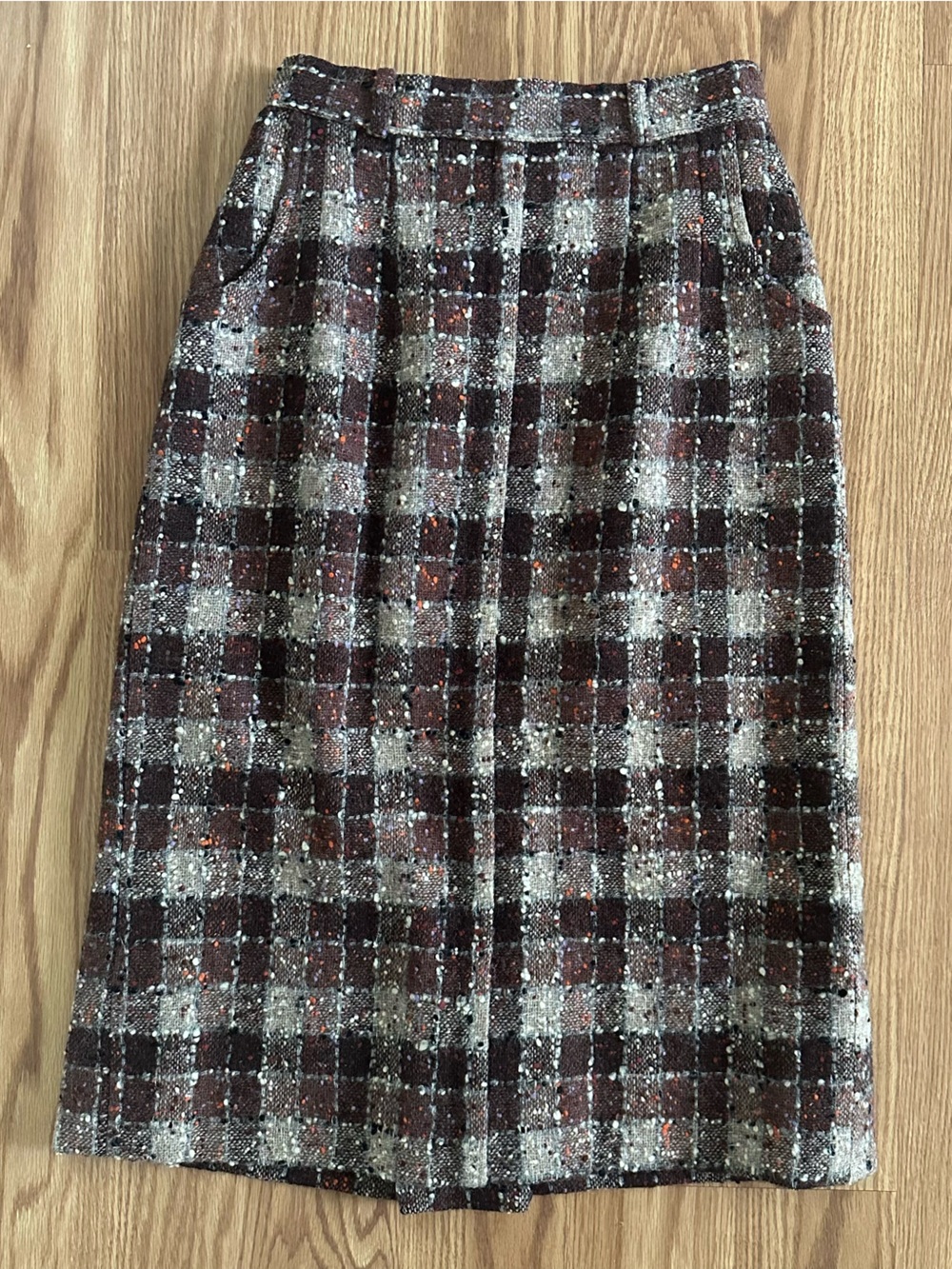 Vintage 80s Plaid Tweed Straight Pencil Skirt